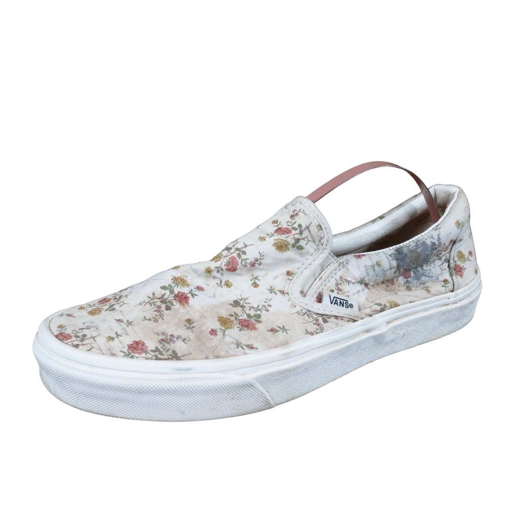 Vans Classic Slip On Women‎ 8.5 Skate Shoes Vintage Floral Marshmallow Canvas